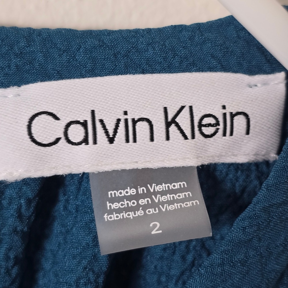 Calvin Klein Dress Womens 2 Teal Blue Sleeveless Tiered Ruffle - Picture 5 of 9